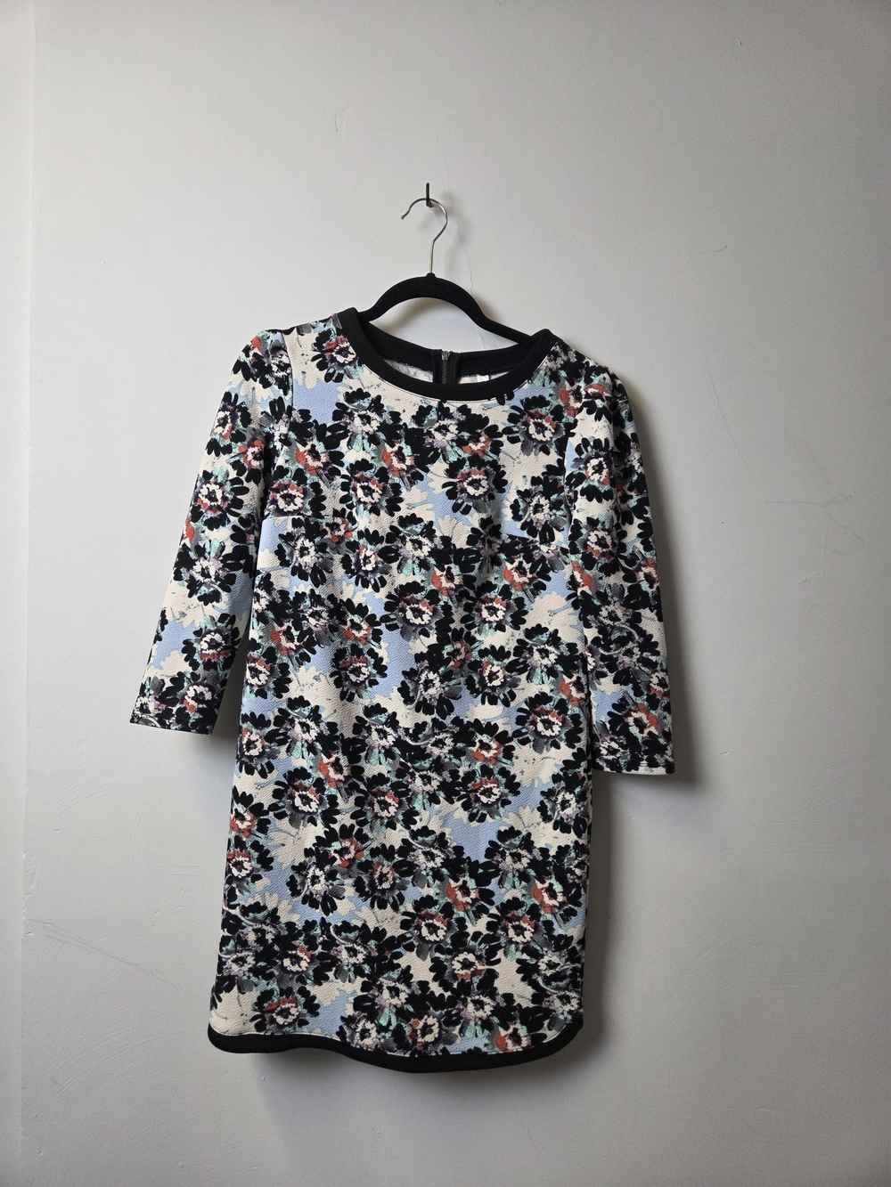 Xhilaration White Floral Shift Dress with Black Trim and Multicolor Blooms
